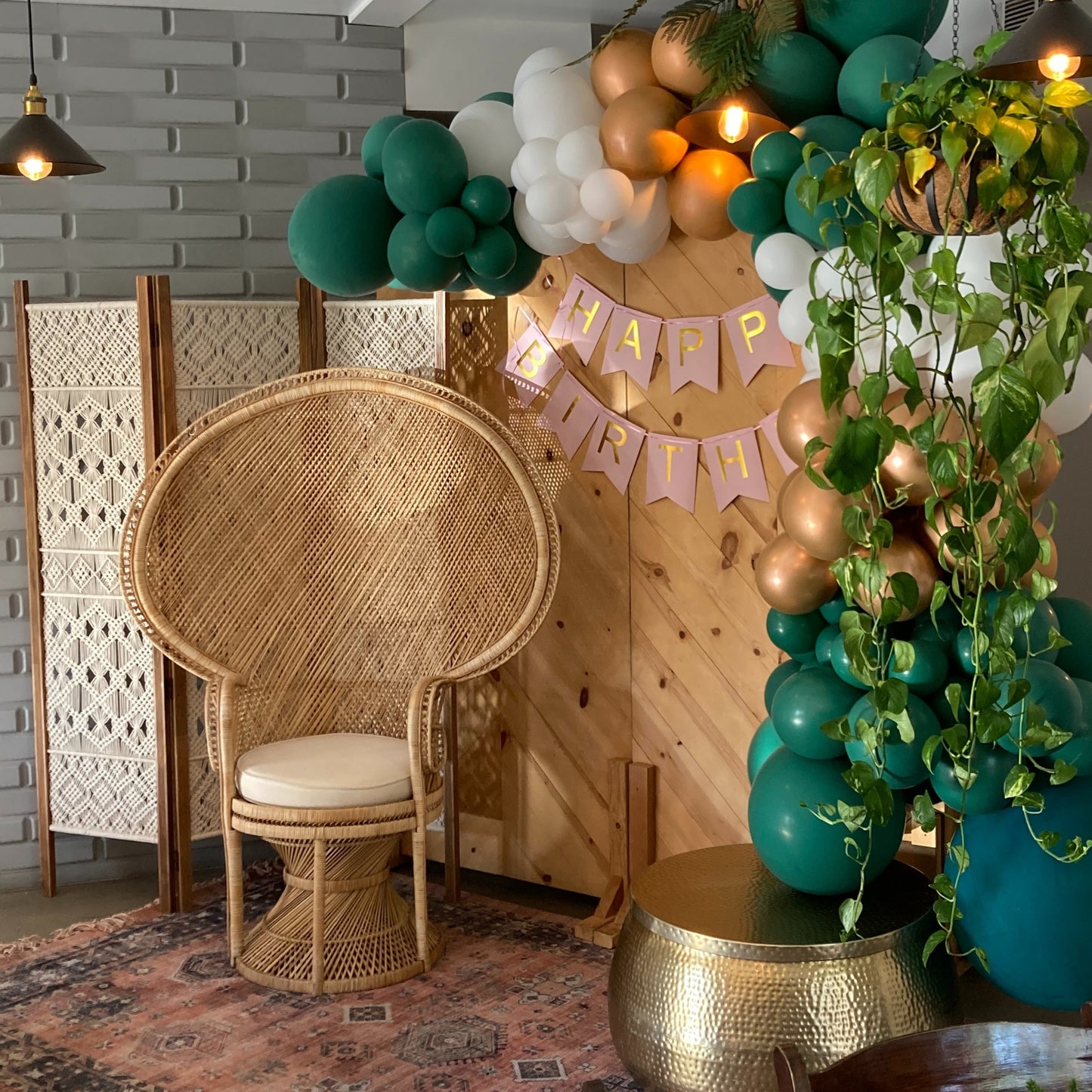 Chelsea Peacock Chair and Wooden Backdrop