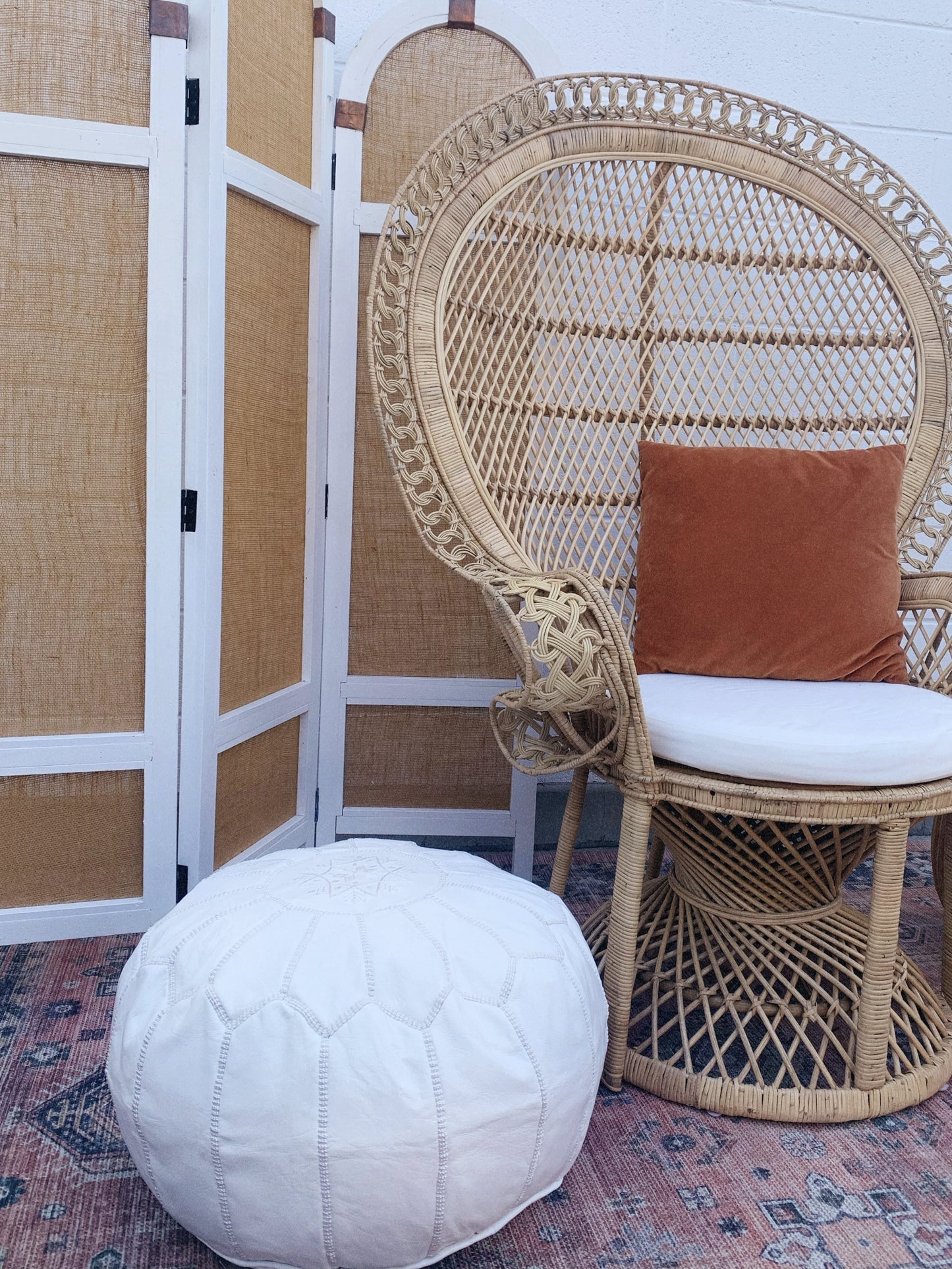 Moroccan Leather Pouf in White