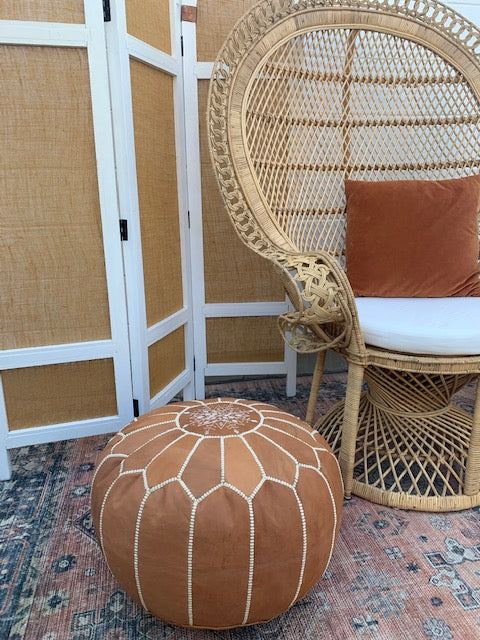 Moroccan Leather Pouf in Tan