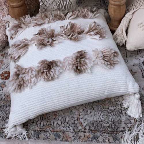 White & Pink Tassel Pillow